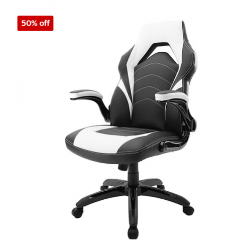 Staples Bonded Leather Gaming Chair, Black and White